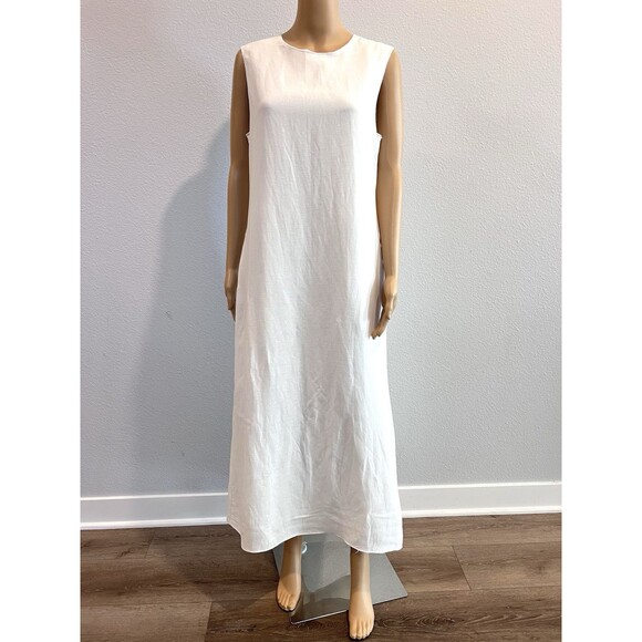 ZARA WOMEN LINEN BLEND MIDI DRESS ZW COLLECTION OYSTER WHITE SMALL 8135/100 - Picture 6 of 16